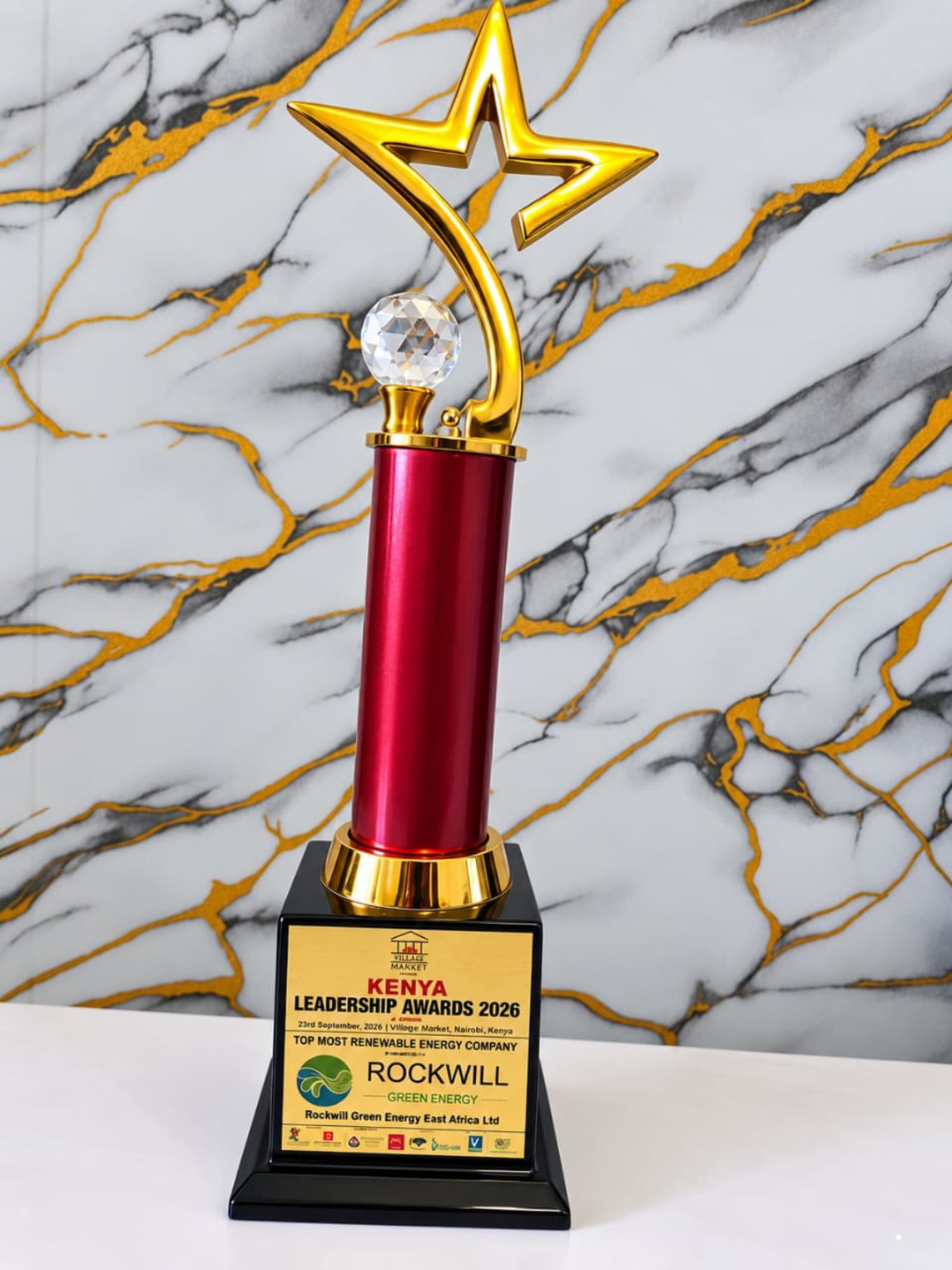 Kenya Leadership Awards 2026 trophy for Rockwill Green Energy East Africa Ltd as Top Most Renewable Energy Company